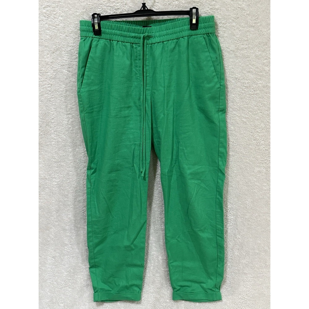 J Crew Pants Womens Size 6‎ Kelly Green Cotton Linen Pull On Drawstring